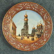 Wall Plate. Old Bell Tower in Moscow Kremlin. Over Glasour Painting on Porcelain. D 31 cm В